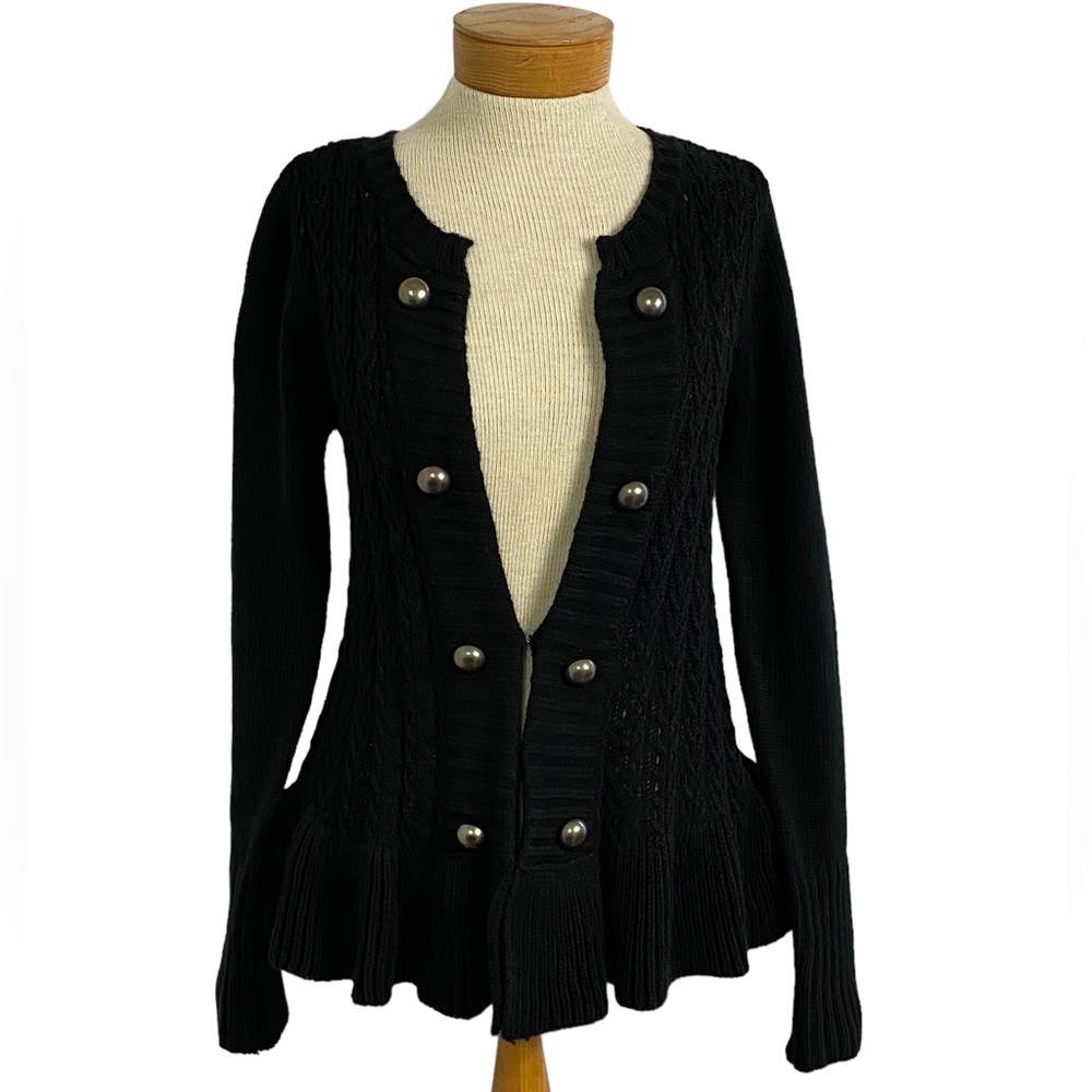 a.n.a Black Cable,Knit Cardigan, Sweater  Flared Waist Button Accent Med